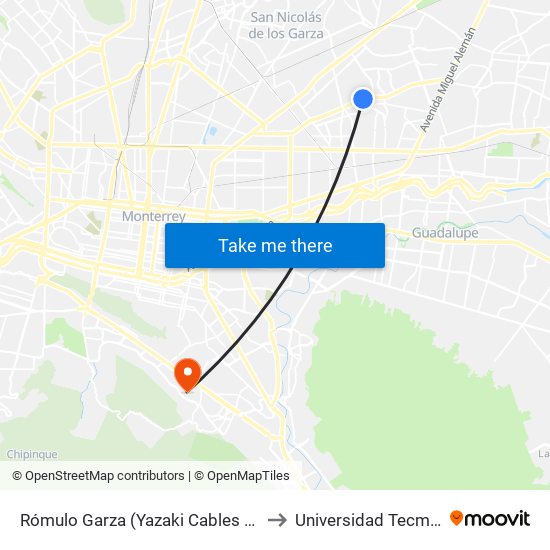 Rómulo Garza (Yazaki Cables Oriente) to Universidad Tecmilenio map