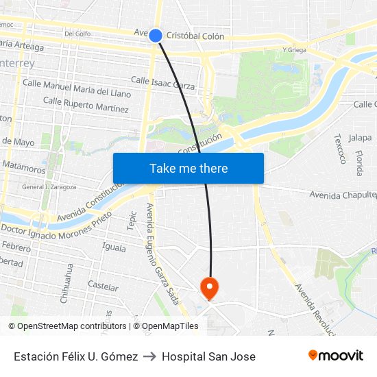 Estación Félix U. Gómez to Hospital San Jose map