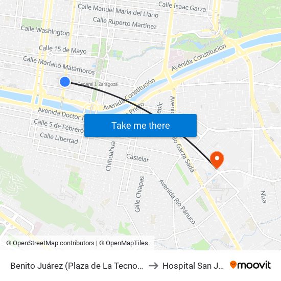 Benito Juárez (Plaza de La Tecnología) to Hospital San Jose map