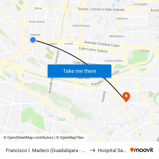 Francisco I. Madero (Guadalajara - Simón Bolívar) to Hospital San Jose map