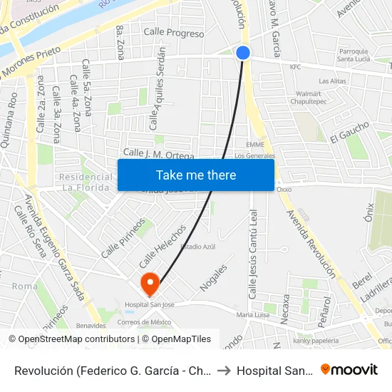Revolución (Federico G. García - Chapultepec) to Hospital San Jose map