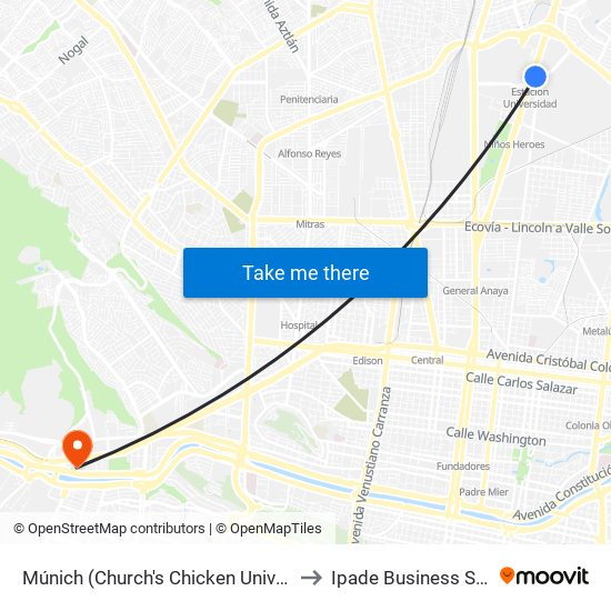 Múnich (Church's Chicken Universidad) to Ipade Business School map