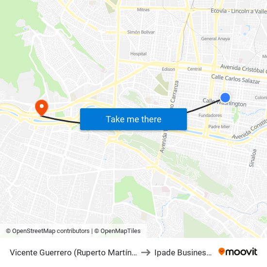 Vicente Guerrero (Ruperto Martínez - Aramberri) to Ipade Business School map
