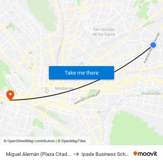 Miguel Alemán (Plaza Citadel) to Ipade Business School map