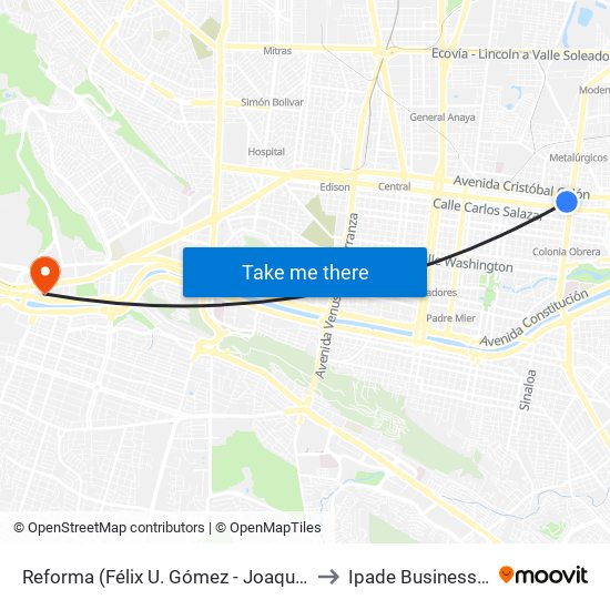 Reforma (Félix U. Gómez - Joaquín Garza Leal) to Ipade Business School map