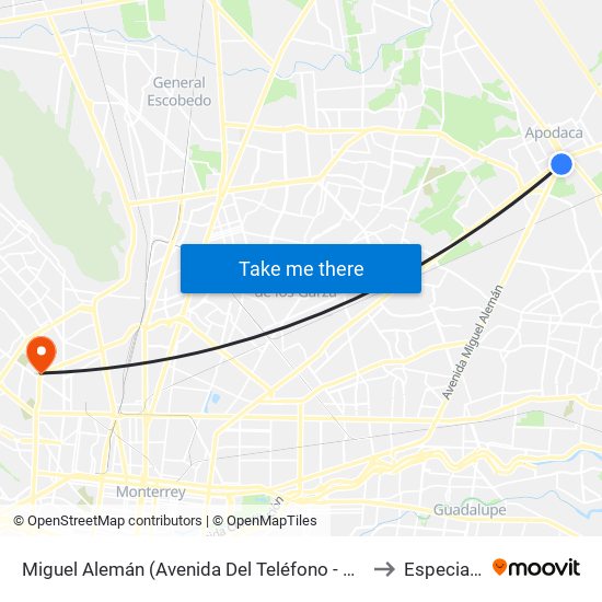 Miguel Alemán (Avenida Del Teléfono - Antiguo Camino A Huinalá) to Especialidades map