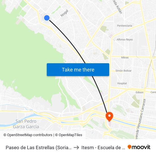 Paseo de Las Estrellas (Soriana Cumbres) to Itesm - Escuela de Medicina map