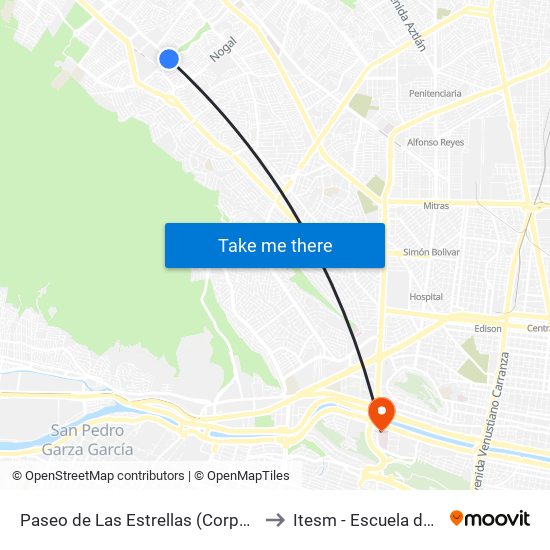 Paseo de Las Estrellas (Corporativo Soriana) to Itesm - Escuela de Medicina map