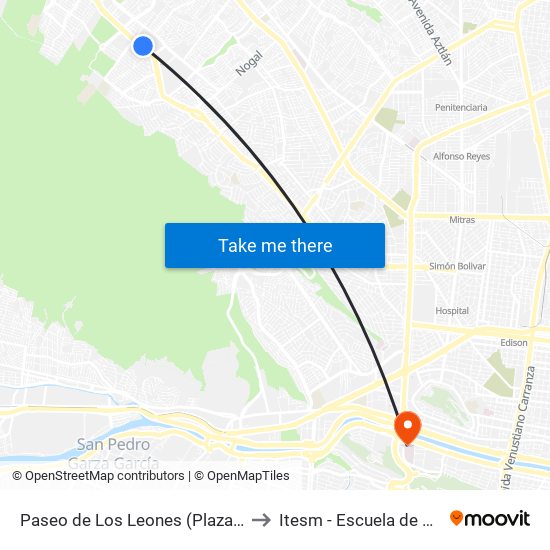 Paseo de Los Leones (Plaza Cumbres) to Itesm - Escuela de Medicina map