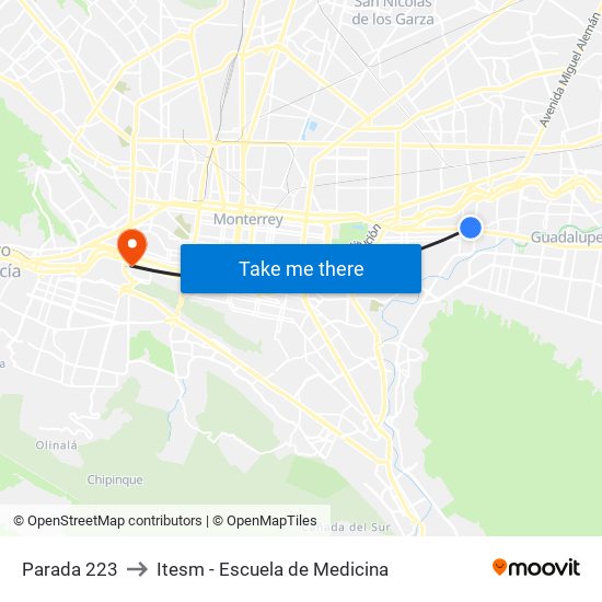 Parada 223 to Itesm - Escuela de Medicina map
