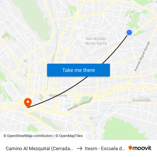 Camino Al Mezquital (Cerradas de Santa Rosa) to Itesm - Escuela de Medicina map
