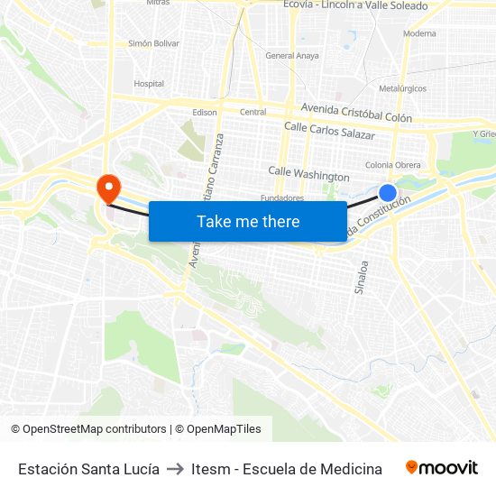 Estación Santa Lucía to Itesm - Escuela de Medicina map