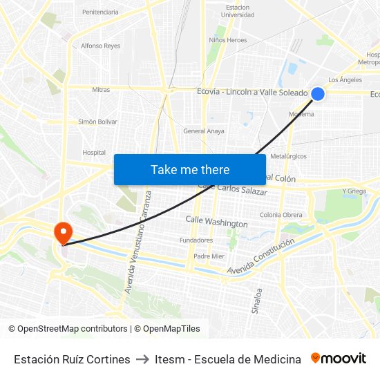 Estación Ruíz Cortines to Itesm - Escuela de Medicina map