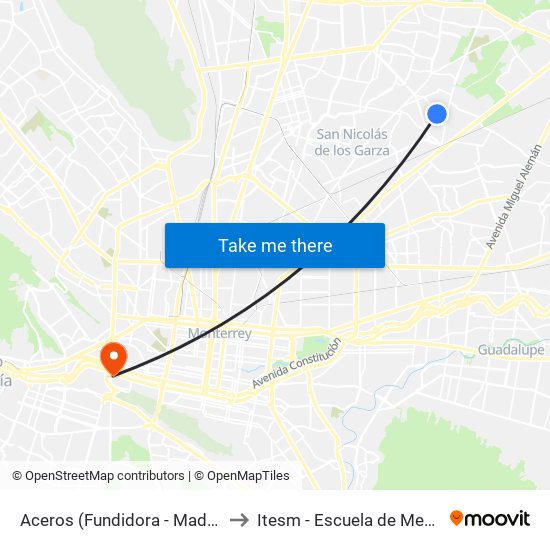 Aceros (Fundidora - Maderera) to Itesm - Escuela de Medicina map