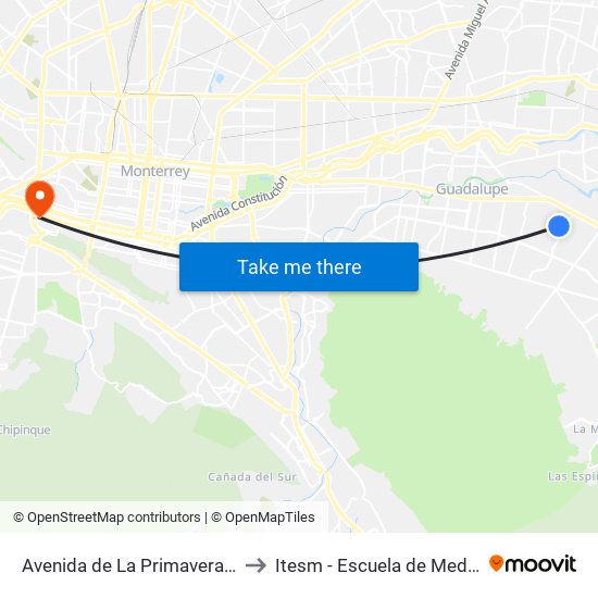 Avenida de La Primavera, 801 to Itesm - Escuela de Medicina map