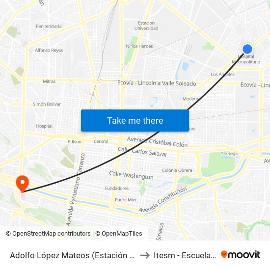 Adolfo López Mateos (Estación Hospital Metropolitano) to Itesm - Escuela de Medicina map