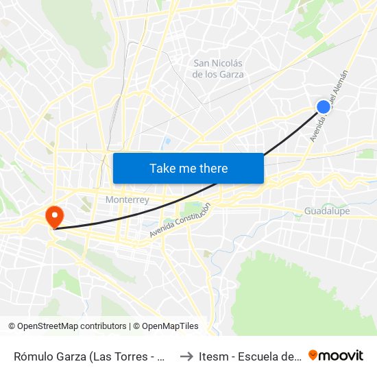 Rómulo Garza (Las Torres - Miguel Alemán) to Itesm - Escuela de Medicina map