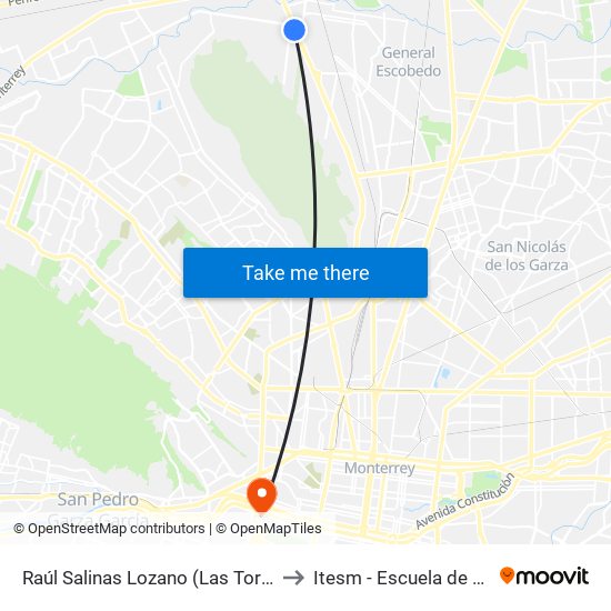 Raúl Salinas Lozano (Las Torres - Unión) to Itesm - Escuela de Medicina map