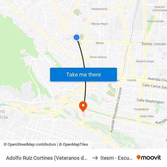 Adolfo Ruíz Cortines (Veteranos de La Revolución - Ciudad Del Limón) to Itesm - Escuela de Medicina map