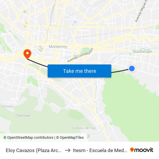 Eloy Cavazos (Plaza Arcadia) to Itesm - Escuela de Medicina map