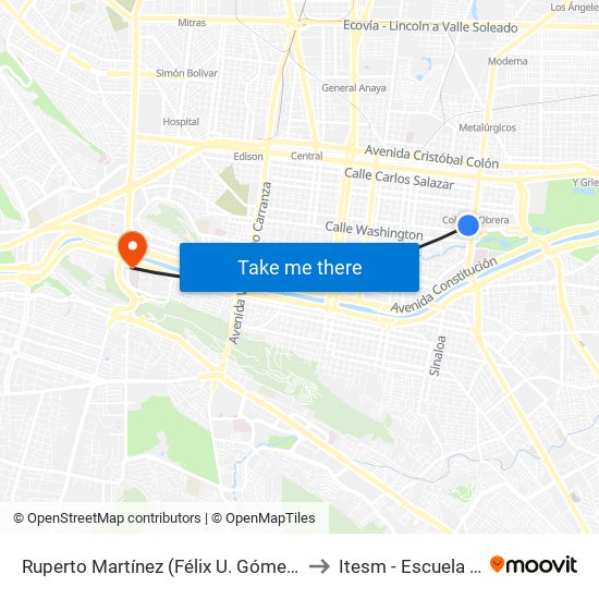 Ruperto Martínez (Félix U. Gómez - Joaquín Garza Leal) to Itesm - Escuela de Medicina map