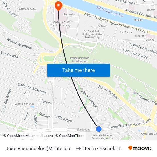 José Vasconcelos (Monte Icotu - Río Nazas) to Itesm - Escuela de Medicina map