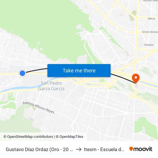 Gustavo Díaz Ordaz (Oro - 20 de Noviembre) to Itesm - Escuela de Medicina map