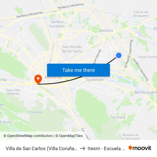 Villa de San Carlos (Villa Coruña - Rodesia Del Norte) to Itesm - Escuela de Medicina map