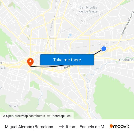 Miguel Alemán (Barcelona - Sevilla) to Itesm - Escuela de Medicina map