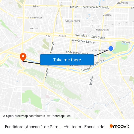 Fundidora (Acceso 1 de Parque Fundidora) to Itesm - Escuela de Medicina map