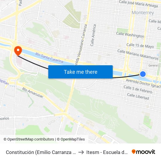 Constitución (Emilio Carranza - Benito Juárez) to Itesm - Escuela de Medicina map