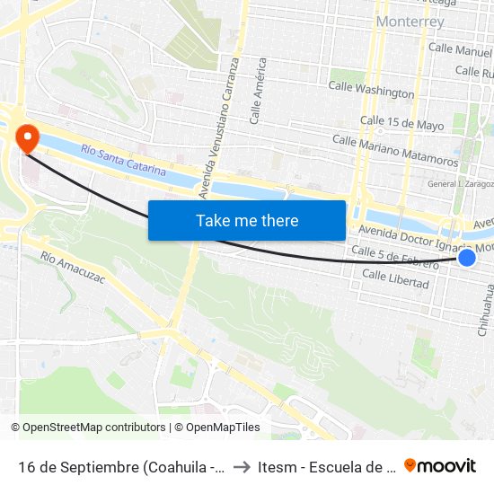 16 de Septiembre (Coahuila - Tamaulipas) to Itesm - Escuela de Medicina map