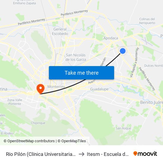 Río Pilón (Clínica Universitaria Pueblo Nuevo) to Itesm - Escuela de Medicina map