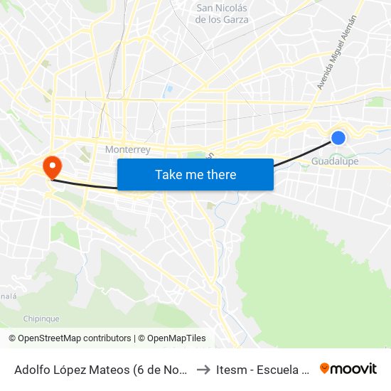 Adolfo López Mateos (6 de Noviembre - 2 de Abril) to Itesm - Escuela de Medicina map