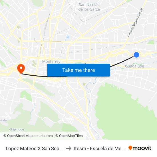 Lopez Mateos X San Sebastián to Itesm - Escuela de Medicina map