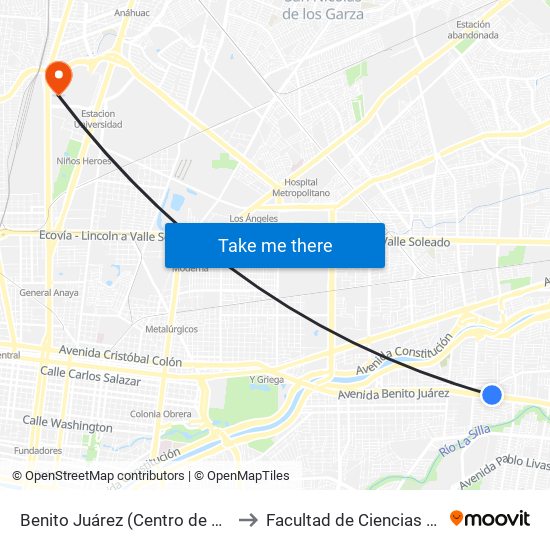 Benito Juárez (Centro de Estudios Universitarios) to Facultad de Ciencias Fisico-Matematicas map