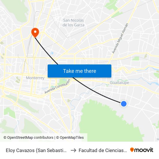 Eloy Cavazos (San Sebastián - Arturo B. de La Garza) to Facultad de Ciencias Fisico-Matematicas map