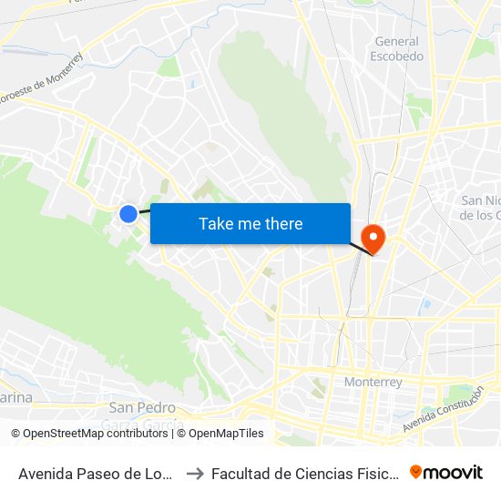 Avenida Paseo de Los Leones 124 to Facultad de Ciencias Fisico-Matematicas map