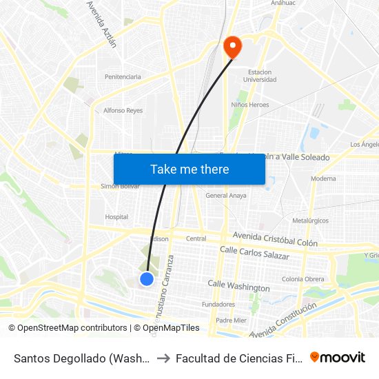 Santos Degollado (Washington - 5 de Mayo) to Facultad de Ciencias Fisico-Matematicas map