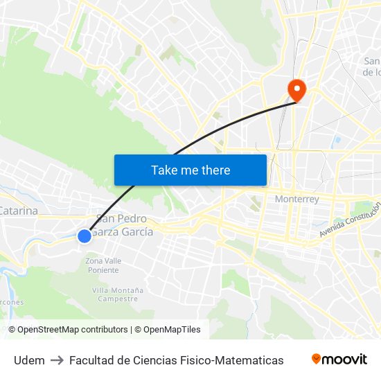 Udem to Facultad de Ciencias Fisico-Matematicas map