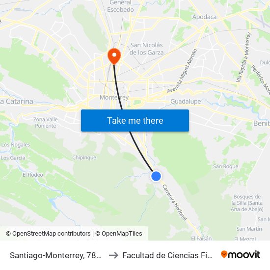 Santiago-Monterrey, 7877 - La Estanzuela to Facultad de Ciencias Fisico-Matematicas map