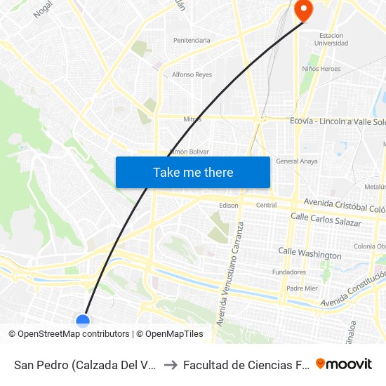 San Pedro (Calzada Del Valle - Río Mississippi) to Facultad de Ciencias Fisico-Matematicas map