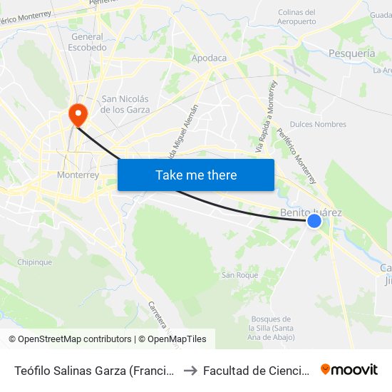 Teófilo Salinas Garza (Francisco Javier Mina - Benito Juárez) to Facultad de Ciencias Fisico-Matematicas map