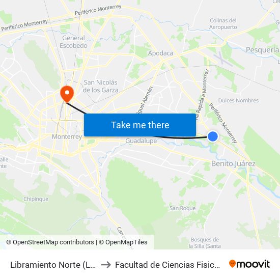 Libramiento Norte (Los Puertos) to Facultad de Ciencias Fisico-Matematicas map