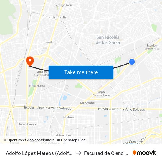 Adolfo López Mateos (Adolfo López Mateos - Conductores) to Facultad de Ciencias Fisico-Matematicas map