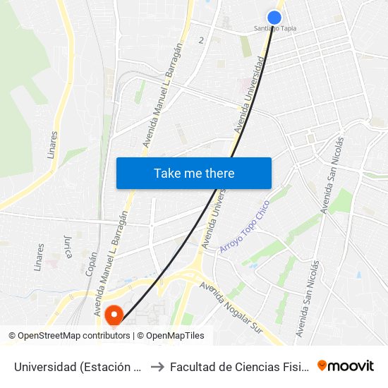 Universidad (Estación Santiago Tapia) to Facultad de Ciencias Fisico-Matematicas map