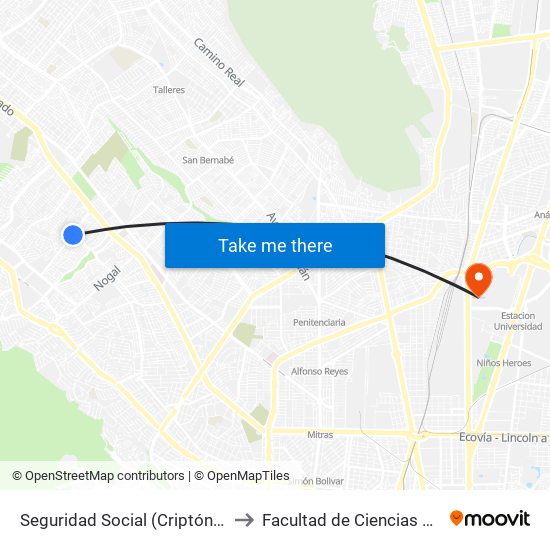 Seguridad Social (Criptón - Comisión Tripartita) to Facultad de Ciencias Fisico-Matematicas map