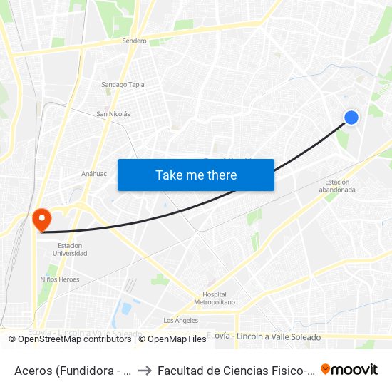 Aceros (Fundidora - Maderera) to Facultad de Ciencias Fisico-Matematicas map