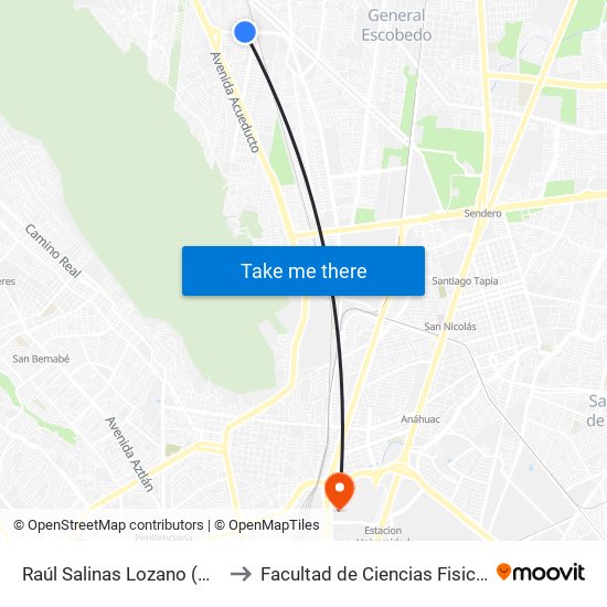 Raúl Salinas Lozano (Plaza Citadina) to Facultad de Ciencias Fisico-Matematicas map