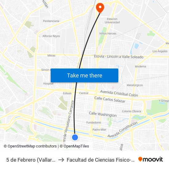 5 de Febrero (Vallarta - Pío X) to Facultad de Ciencias Fisico-Matematicas map